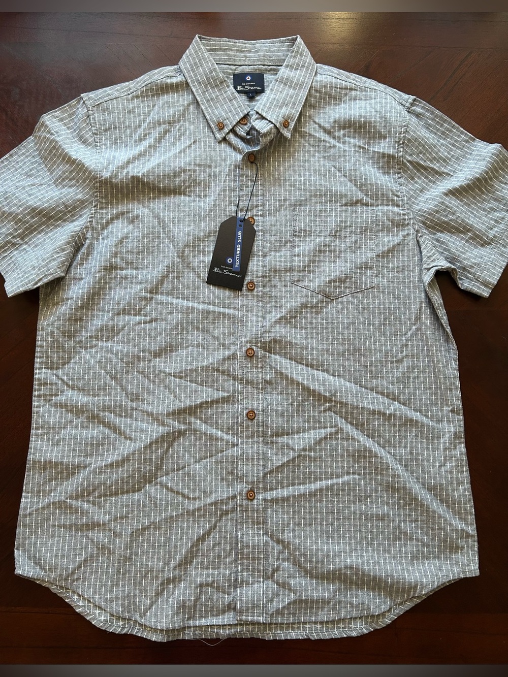 Ben Sherman Men’s Short-Sleeve Button-Down Shirt in Light Gray Stripe size L - Picture 1 of 7